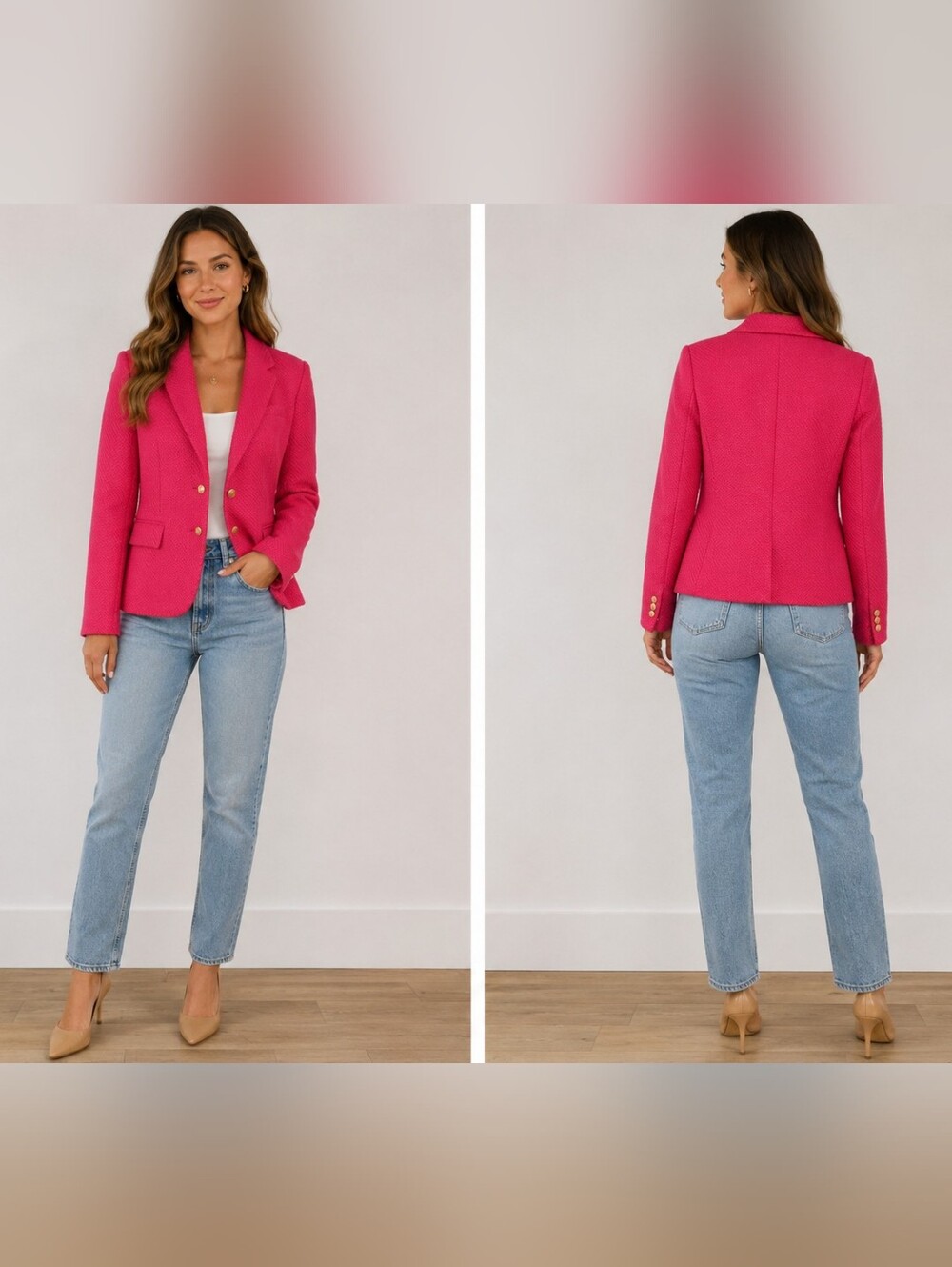 J.Crew Pink Textured Blazer Jacket 4P NWT Gold Crest Buttons Preppy